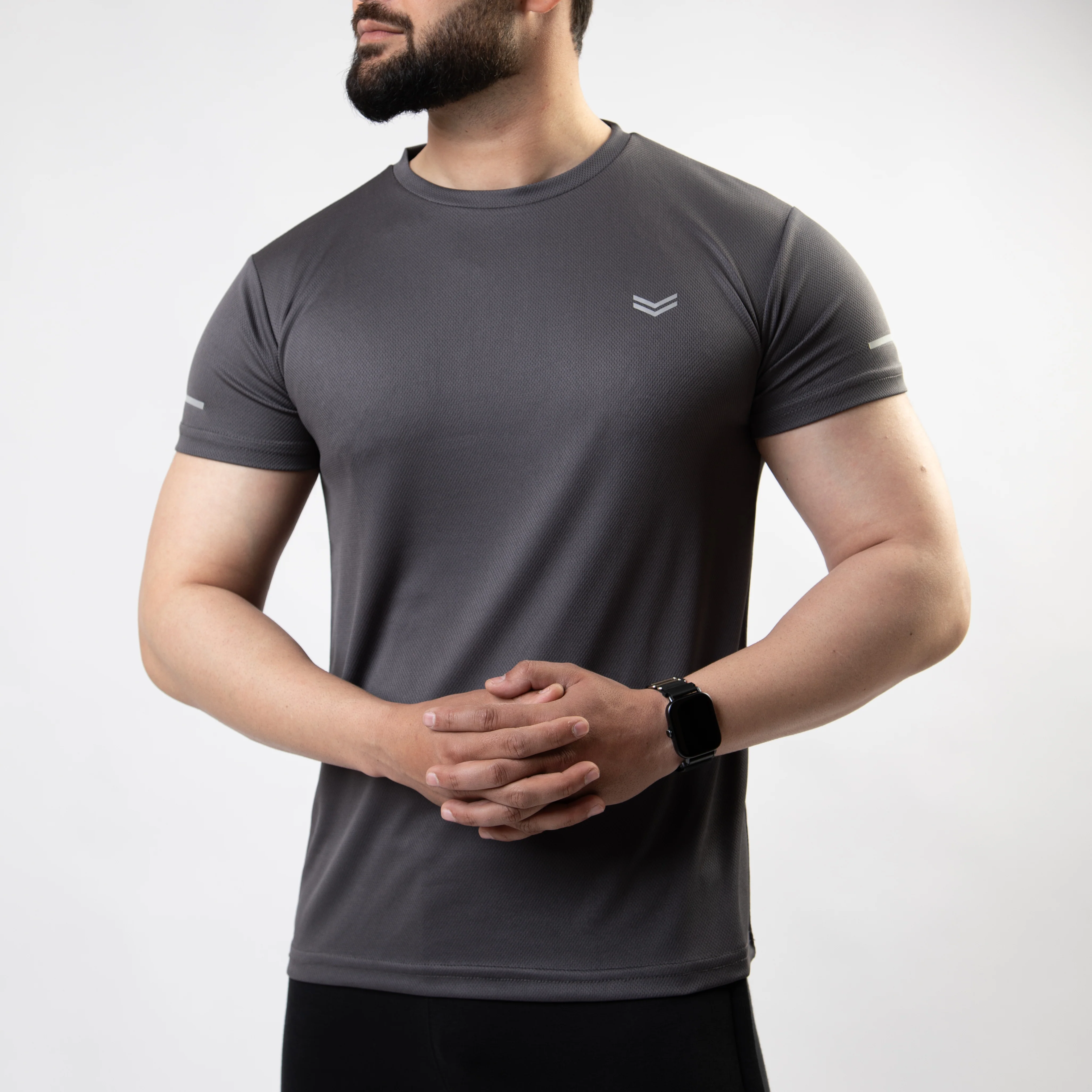 Gray Mesh Quick Dry T-Shirt With Reflective Detailing - Image 3