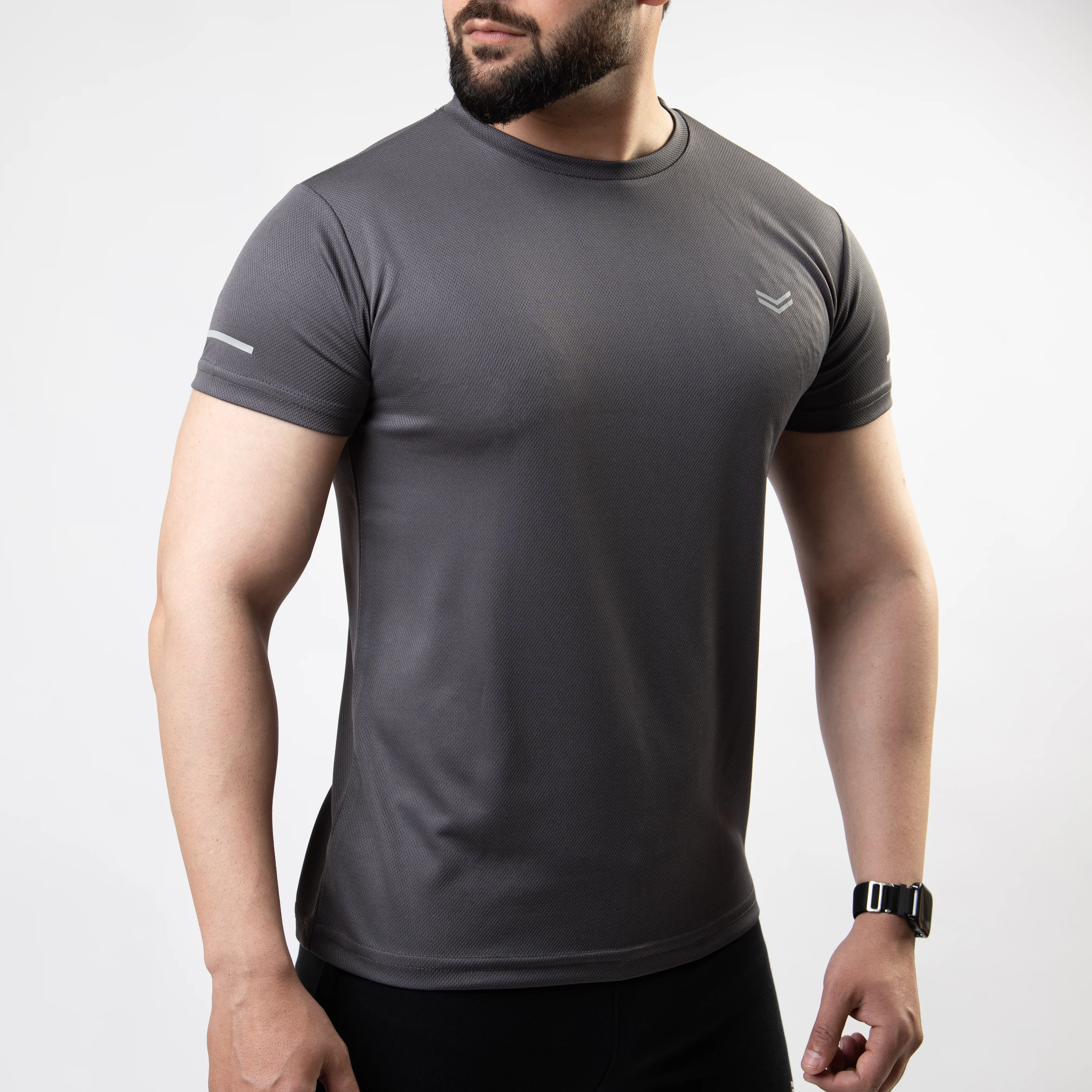 Gray Mesh Quick Dry T-Shirt With Reflective Detailing - Image 4