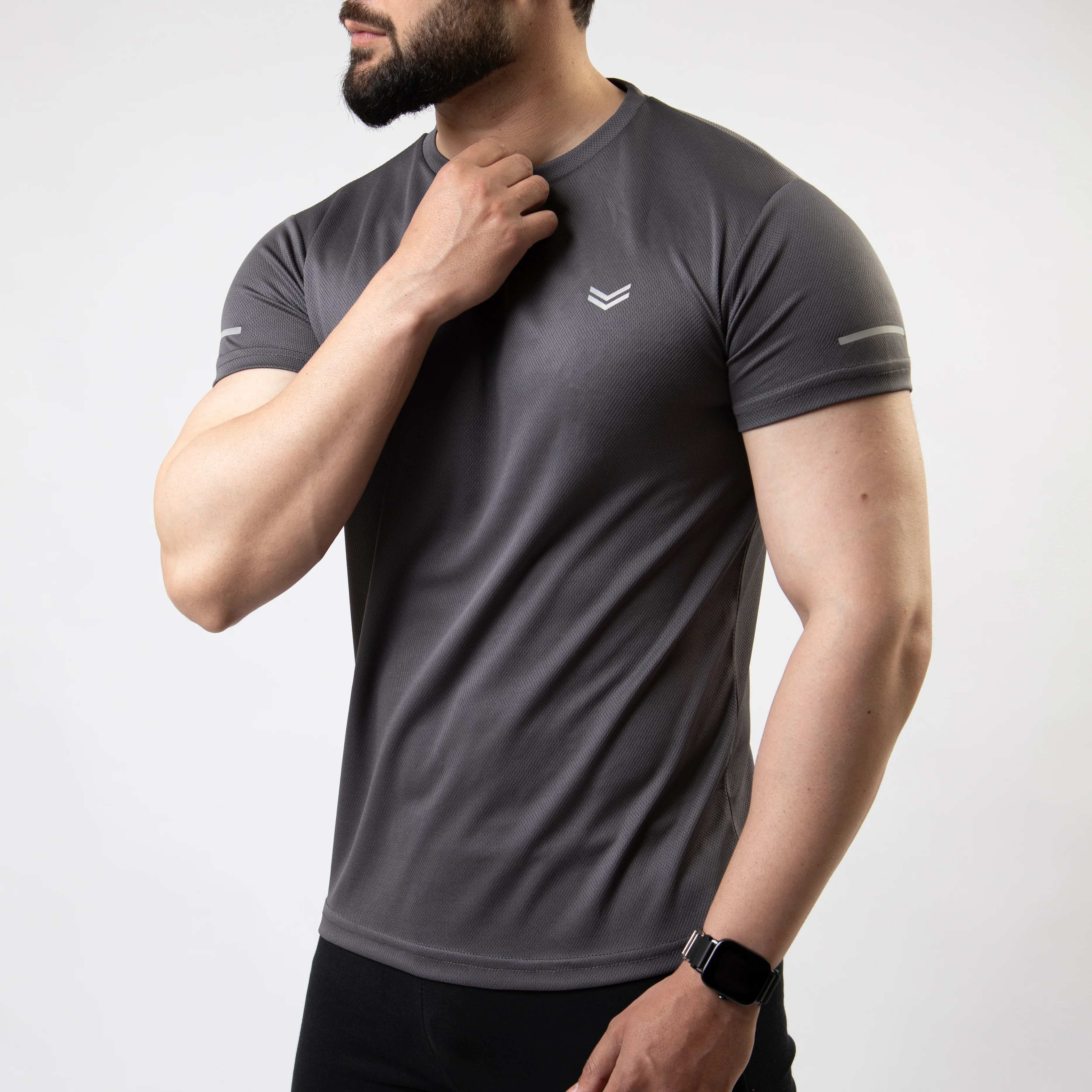 Gray Mesh Quick Dry T-Shirt With Reflective Detailing - Image 5