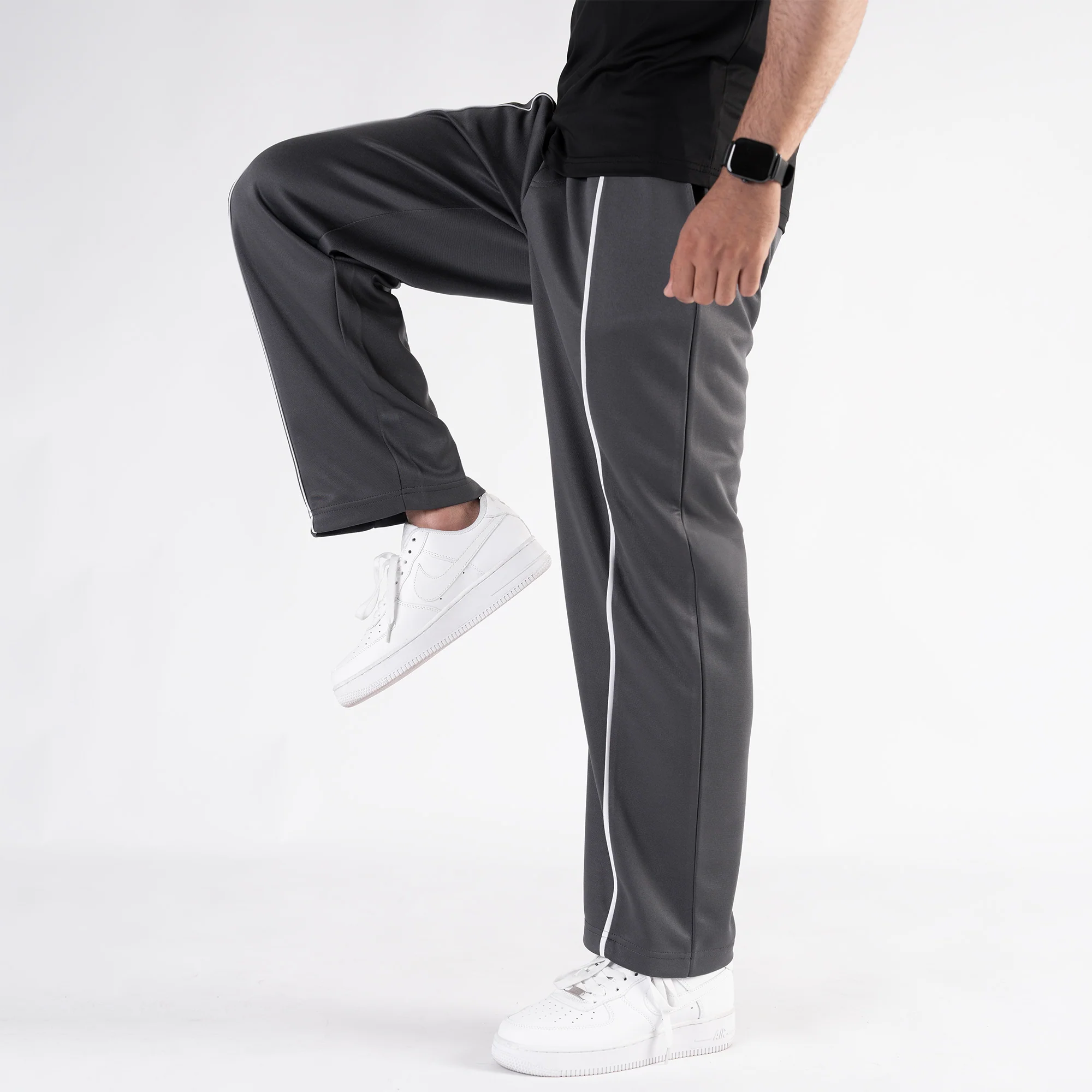 Gray Wide Leg Trouser with Front White Piping - Image 4